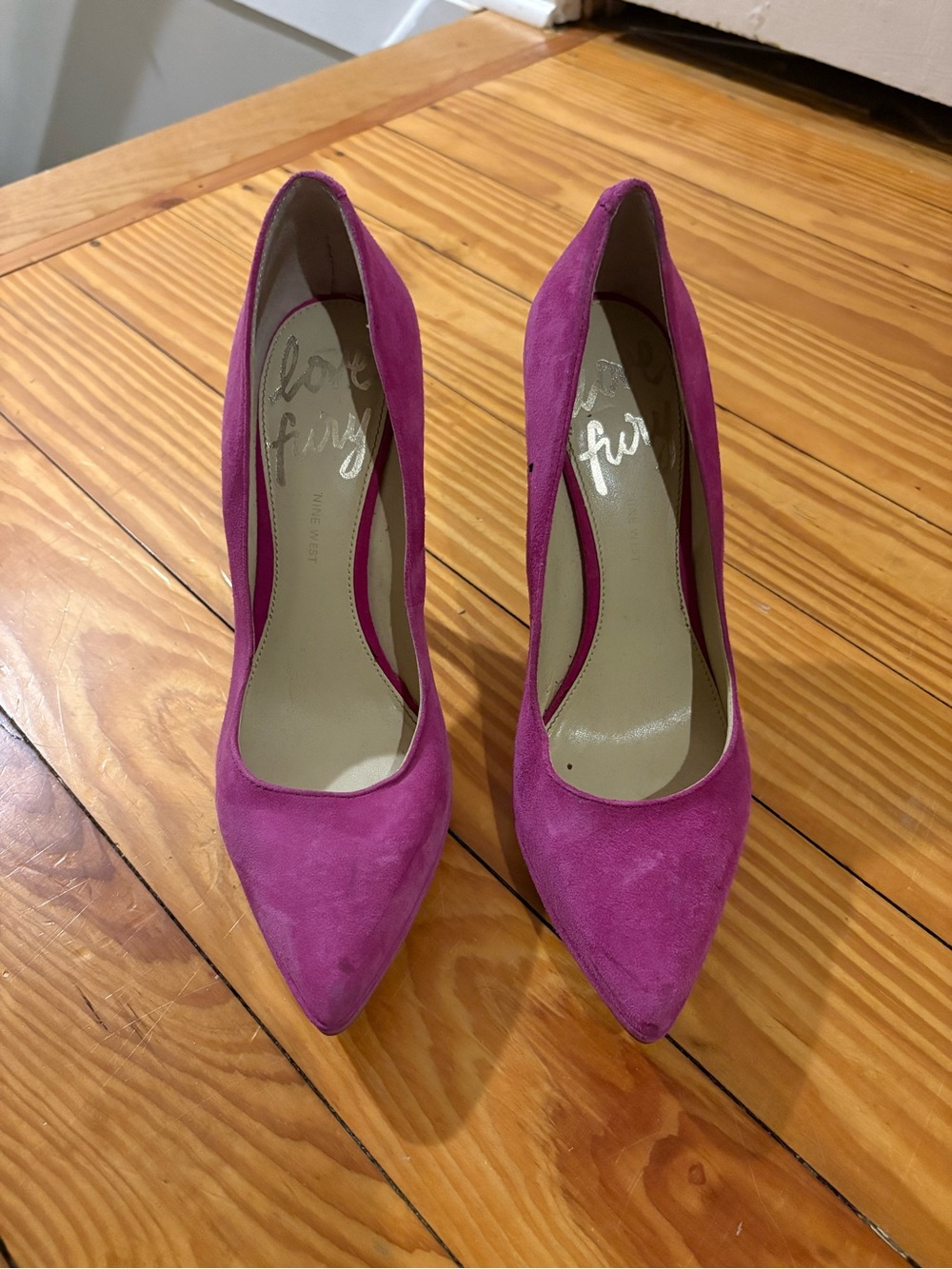Nine West Suede Pointed-Toe Pumps in Fuchsia Pink